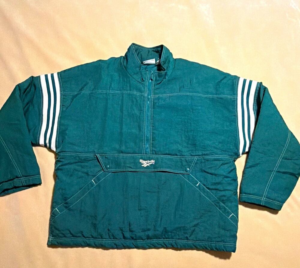 Vintage 90s Reebok Quilted Insulated Anorak Pullover XL Jacket Kangaroo Pocket